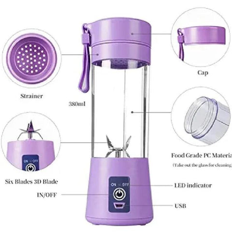 Juicer Blender 6 Blades USB Portable 380ml Mini Fruit Bottle Juicer Small Blender