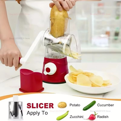 New Vegetable Cutter & Slicer Manual Kitchen Cheese Chopper Machine With 3 Sharp Drums Multifunctional Garlic Potato Shredder For Easy Food Preparation