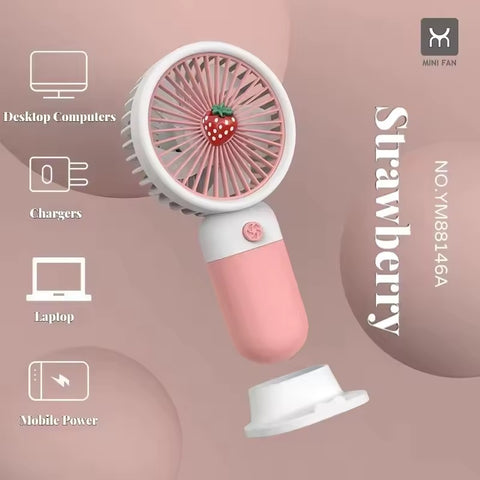 Rechargeable Mini Handy Fruit Character Fan Portable USB Cooling Fan Cute Design Handheld Fan For Kids And Travel - With Cable